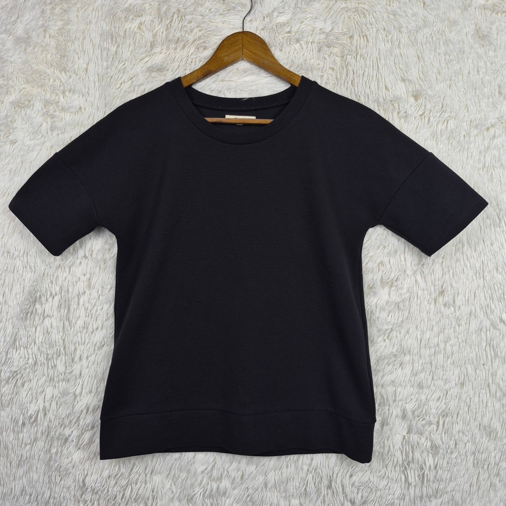 Madewell Womens Gallerist Ponte Black Tee Ribbed Short Sleeve Top Size S Casual